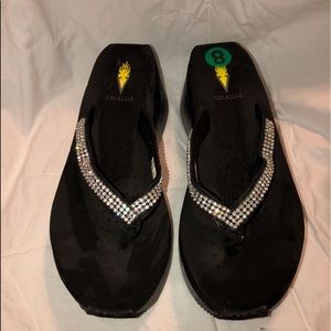 Ladies black bling flip flops size 8